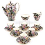 Royal Winton six place chintz coffee service comprising coffee pot, six coffee cans with saucers,