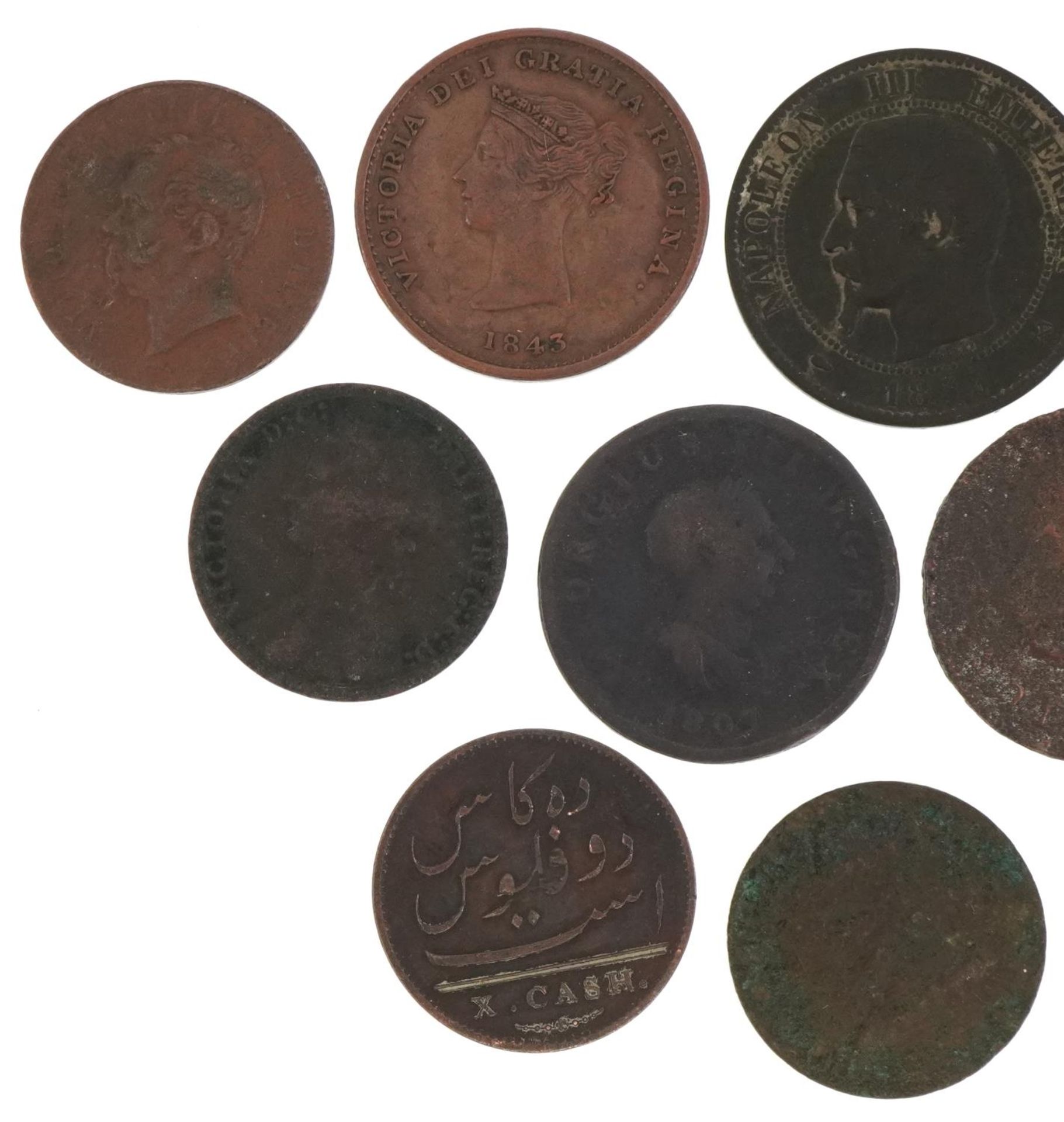 Antique copper coinage and tokens including Victoria Young Head 1843 New Brunswick halfpenny token : - Image 5 of 6