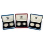 Three United Kingdom silver proof two coin sets by The Royal Mint including 1992 ten pence two