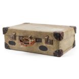 Vintage leather mounted faux snakeskin suitcase, 61cm wide : For further information on this lot