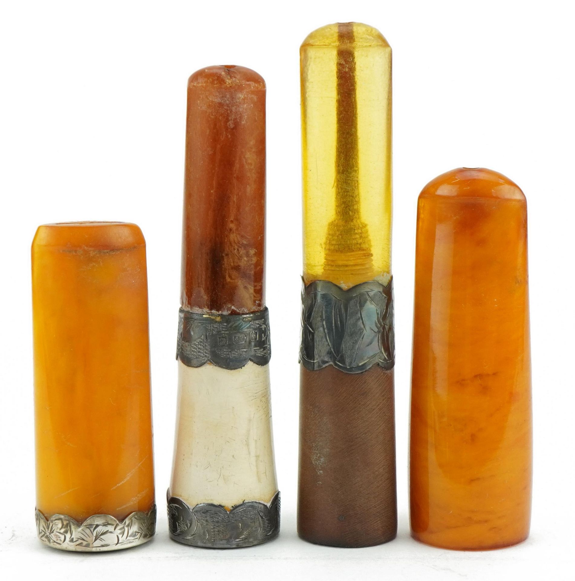 Four late 19th/early 20th century cigarette holders including two butterscotch amber examples, three - Image 3 of 4