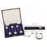 Silver objects comprising set of six coffee bean spoons with fitted case, British Airways Concorde