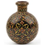 Turkish wrought iron flower vase enamelled with stylised flowers, 20cm high : For further
