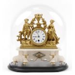 19th century French gilt metal figural mantle clock with champleve enamel and circular enamelled