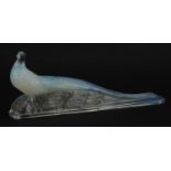 Verlys, large French Art Deco frosted opaline glass pheasant paperweight, moulded Verlys France,