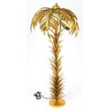 Hollywood Regency style floor standing gilt metal palm tree design standard lamp, 158cm high : For