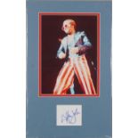 Elton John ink signature display with an image of Elton John, mounted, unframed, overall 49cm x 30.