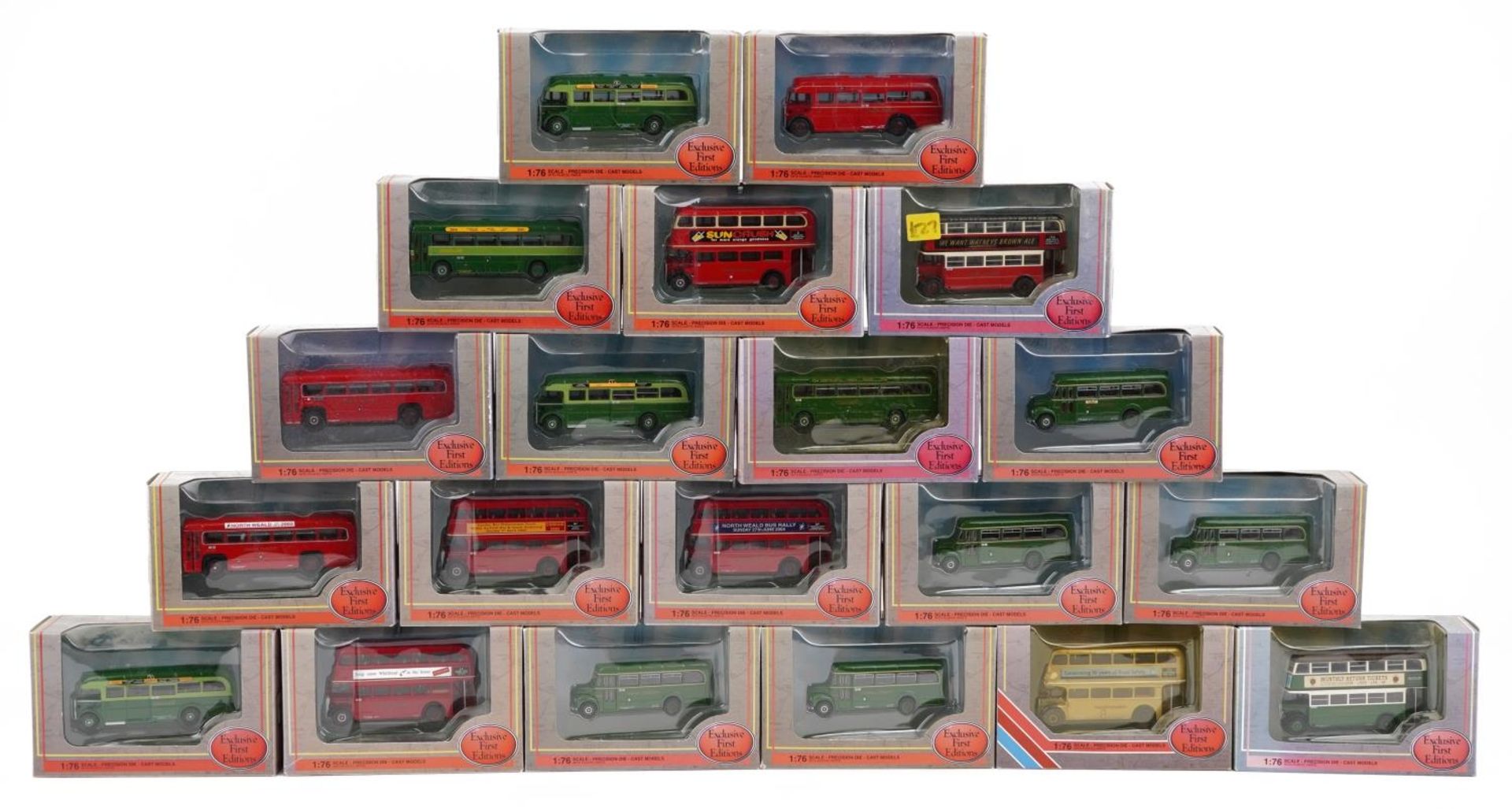 Twenty Exclusive First Editions 1:76 scale diecast model buses with boxes : For further