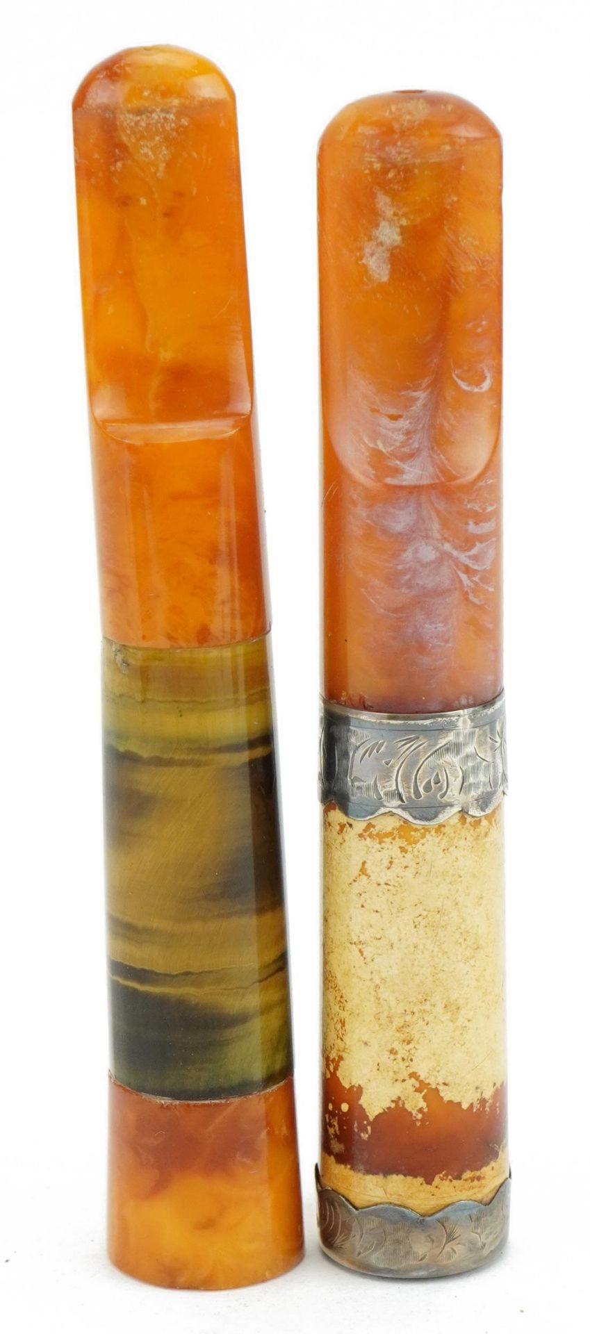 Two large late 19th/early 20th century butterscotch amber cigarette holders comprising one with - Image 2 of 3