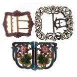 Three antique and later buckles including Georgian style example set with paste and a two piece