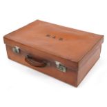 Large vintage tan leather vanity travelling case by Drew & Sons of Piccadilly Circus, 60.5cm