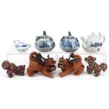 Chinese ceramics including two blue and white teapots, pair of blue and white lidded jars and Foo