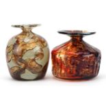 Two Mdina art glass vases including a mottled red example, the largest 14cm high : For further