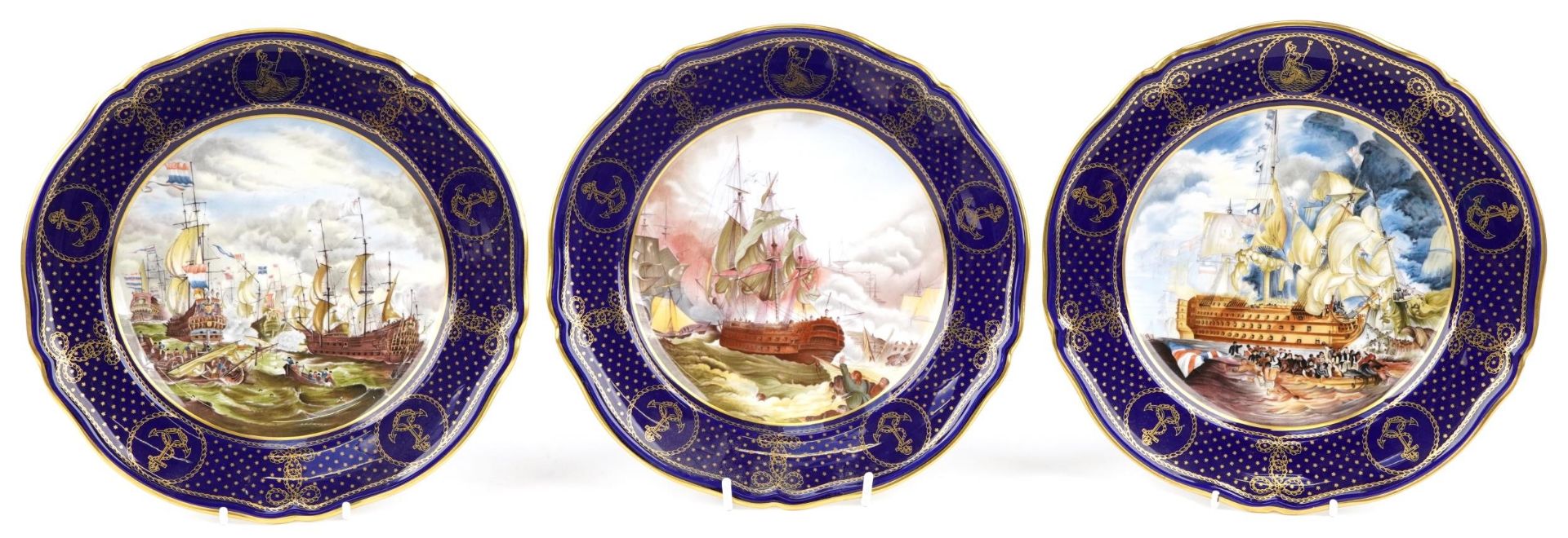 Three Spode cabinet plates from The Maritime England Plates series including The Battle of