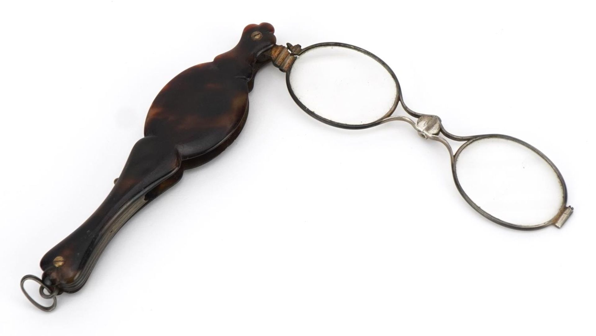 Pair of Victorian tortoiseshell and white metal folding spectacles, 11cm in length : For further