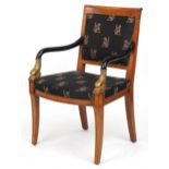 Ethan Allen open armchair with griffin design upholstery, 92cm high : For further information on