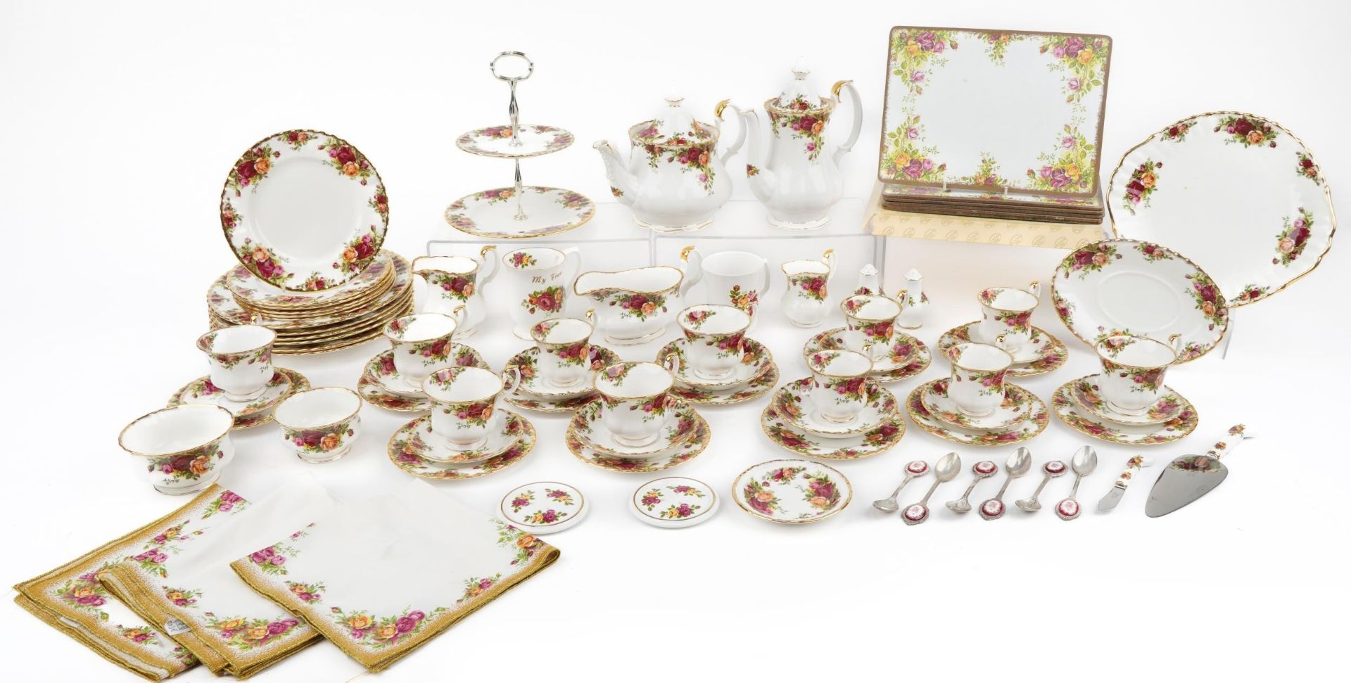 Royal Albert Old Country Roses dinner and teaware including teapot, coffee pot, cake stand and