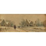 Campbell - Winter landscape with horse and figures before cottages, 19th century watercolour,