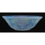 Jobling, Art Deco opalescent glass bowl modelled with stylised flowers, 21.5cm in diameter : For