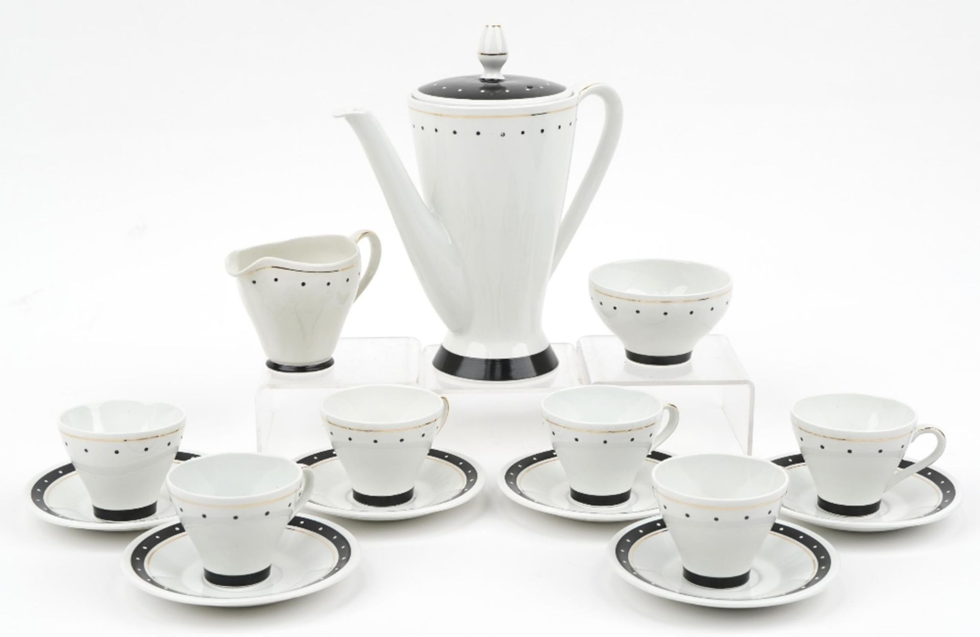 Burleigh Ware Art Deco six place coffee service, the coffee pot 23cm high : For further