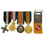 Set of four British military World War I dress medals including a trio and a French badge : For