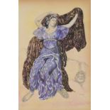 Leon Bakst - Narcisse Ballet, The Nymph Echo, Russian mixed media costume design illustration on