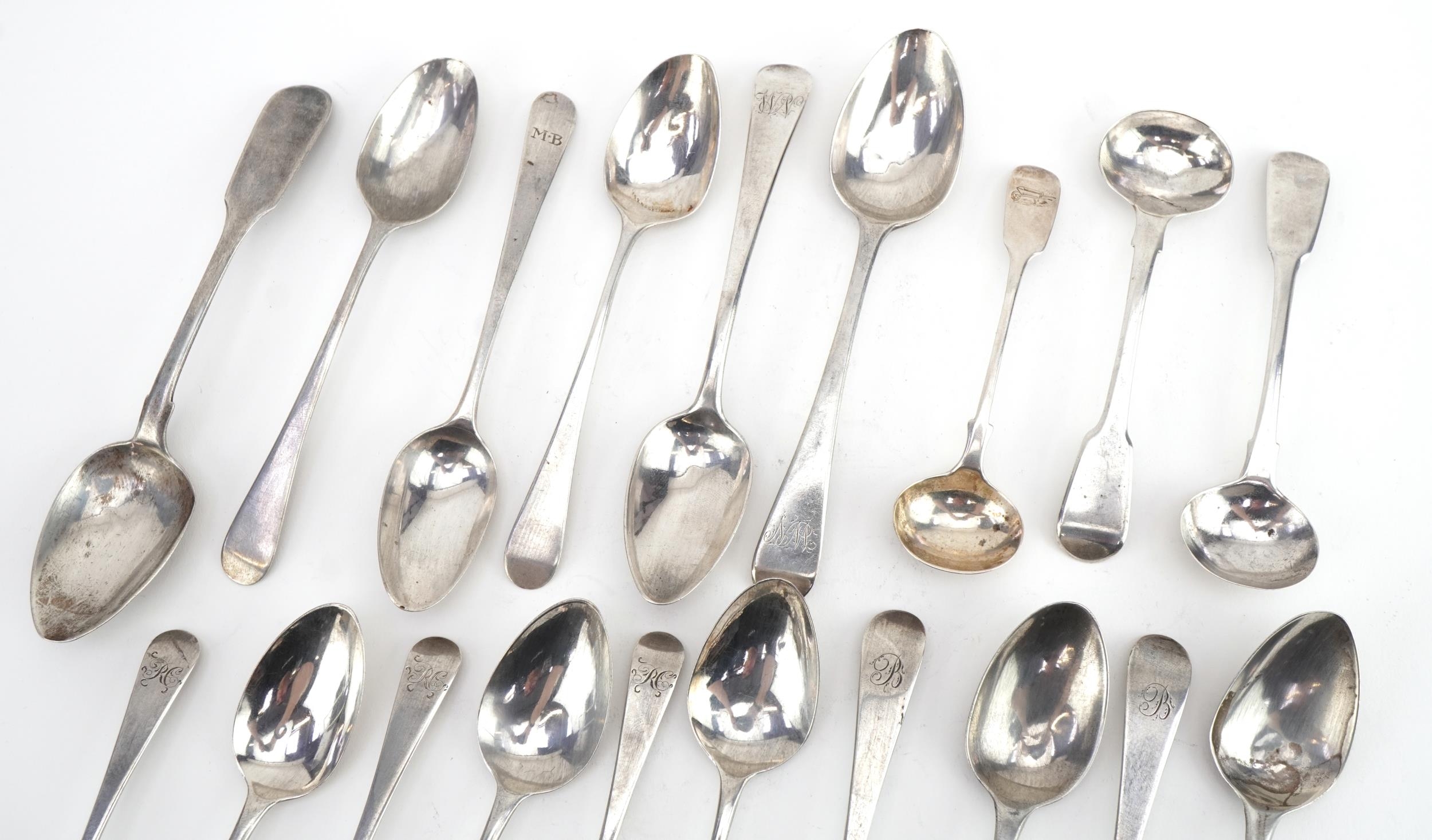 Collection of Georgian and later silver spoons including a set of six by Josiah and George Piercy, - Image 2 of 4