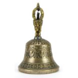 Antique Tibetan brass bell, 16cm high : For further information on this lot please visit