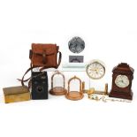 Sundry items including a motoring interest P6 Rover Owner's club mantle clock, brass cigarette