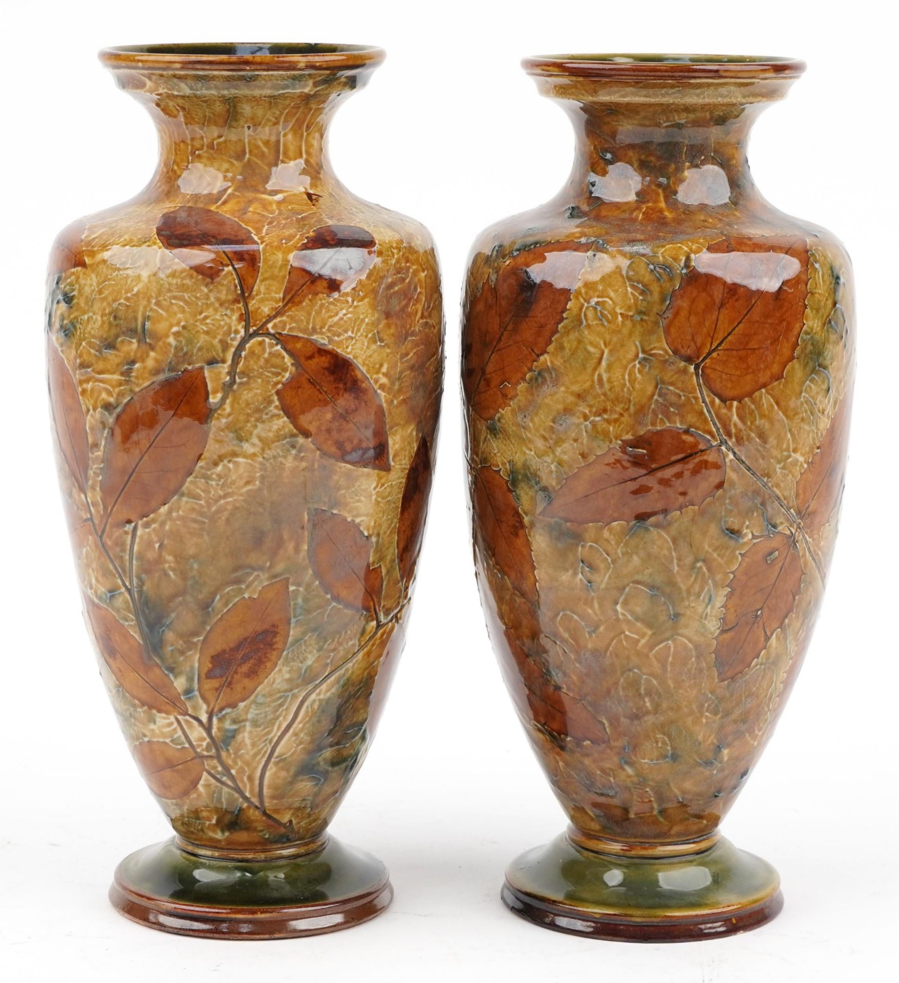 Pair of Royal Doulton stoneware Autumn Leaves pattern vases, each impressed X6768 to the base,