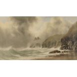 George Lowthian Hall 1880 - Rocky coastal scene, 19th century watercolour on card, mounted, framed