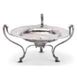 Pearce & Son, Arts & Crafts circular silver three footed comport, the bowl with planished