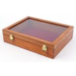 Glazed pine countertop jewellery display case with hinged lid, 11cm H x 44.5cm W x 34.5cm D : For