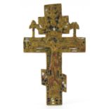 Russian Orthodox enamelled crucifix, 16cm high : For further information on this lot please visit