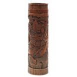 Large Chinese bamboo stick stand carved with a warrior on horseback, 55cm high : For further