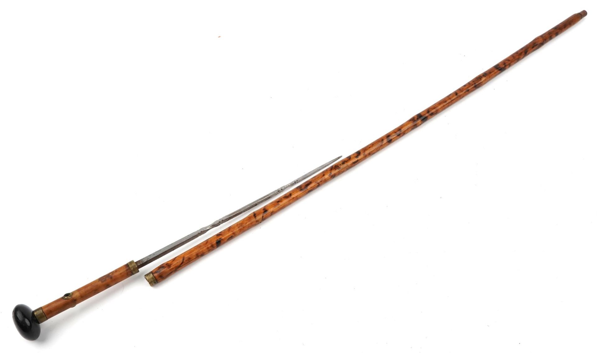 Early 20th century ladies bamboo walking swordstick with steel blade, 87cm in length : For further - Bild 3 aus 3