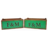 Pair of Fortnum & Mason design wooden crates, each 18cm H x 44cm W x 25.5cm D : For further