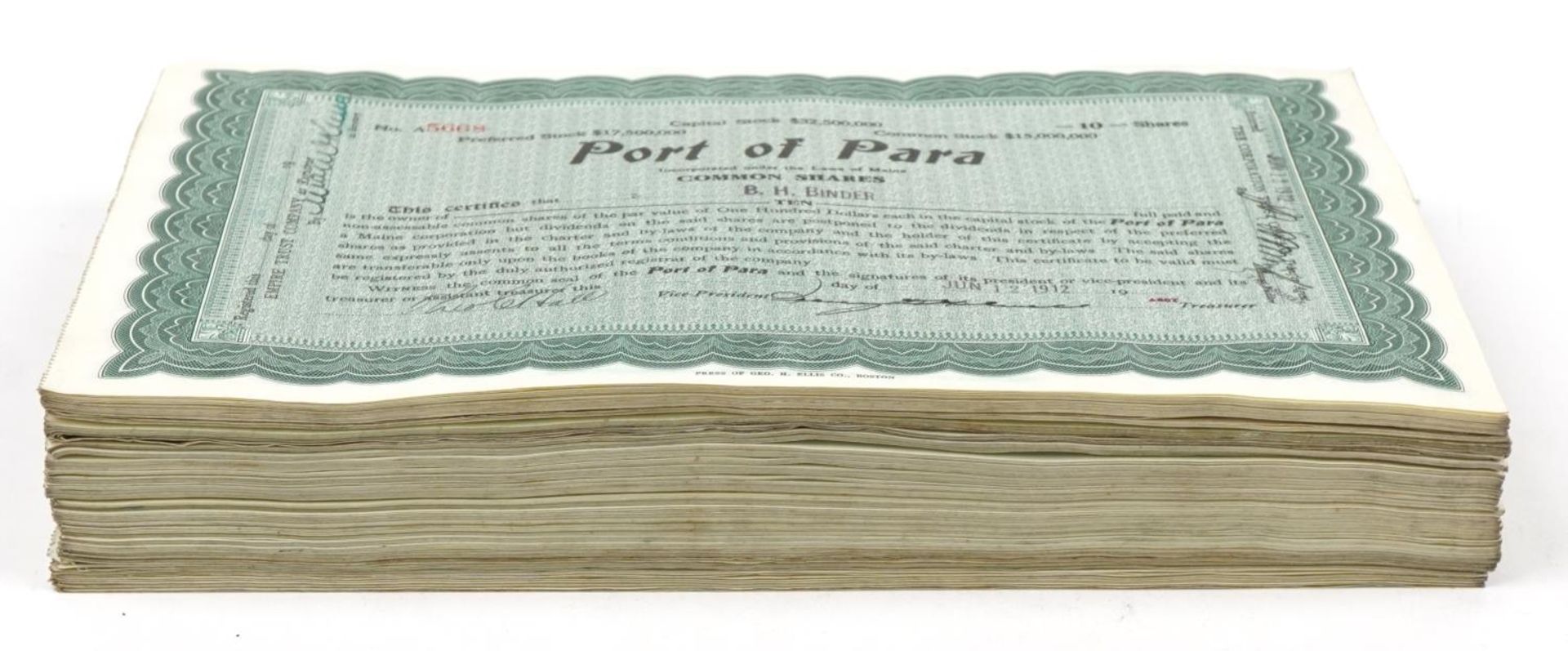 Extensive collection of early 20th century Port of Para share certificates : For further information - Bild 5 aus 5