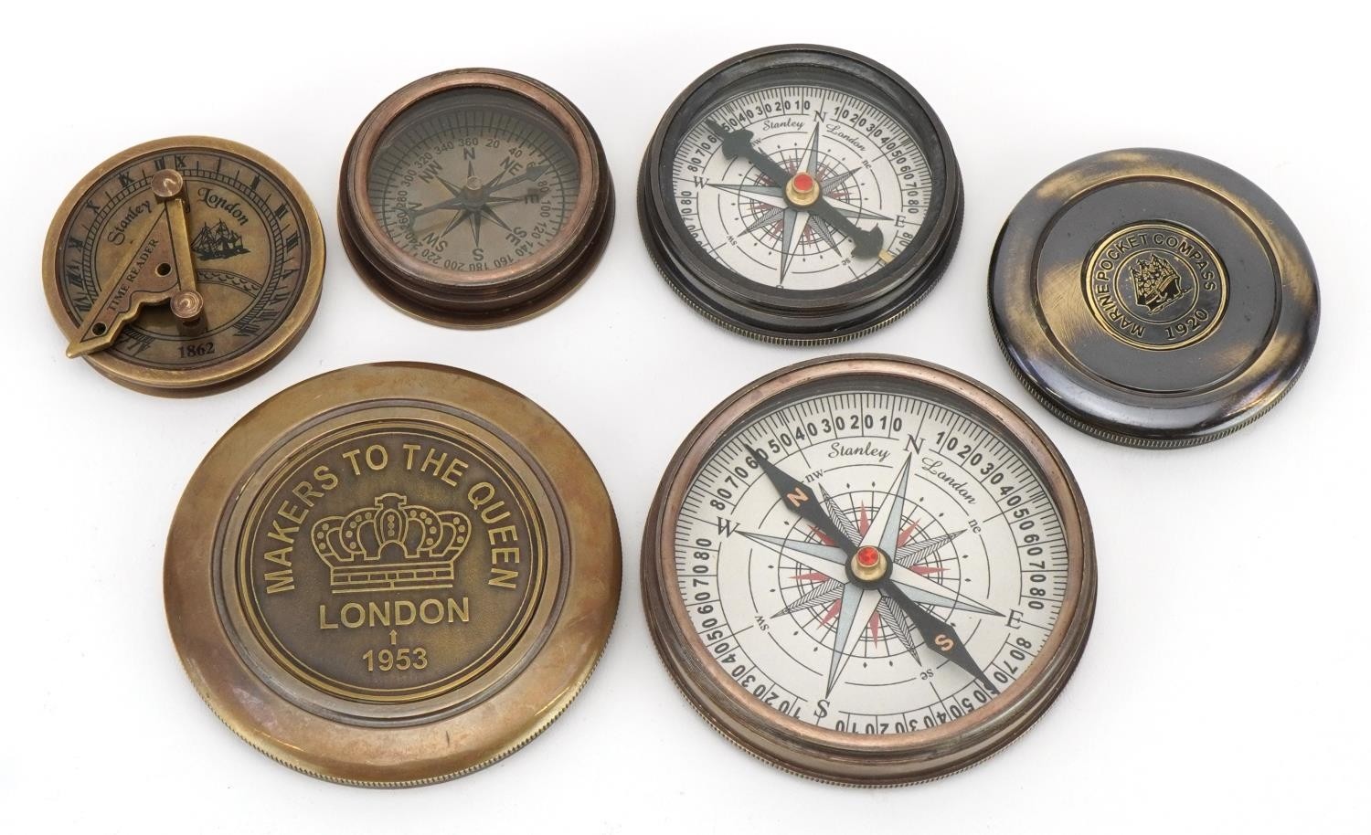 Four compasses including one with case and a maritime interest example, the largest 7.5cm in - Image 8 of 9