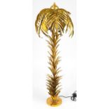 Hollywood Regency style floor standing gilt metal palm tree design standard lamp, 158cm high : For