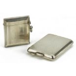 Art Deco silver vesta with engine turned decoration and a silver match case with engine turned