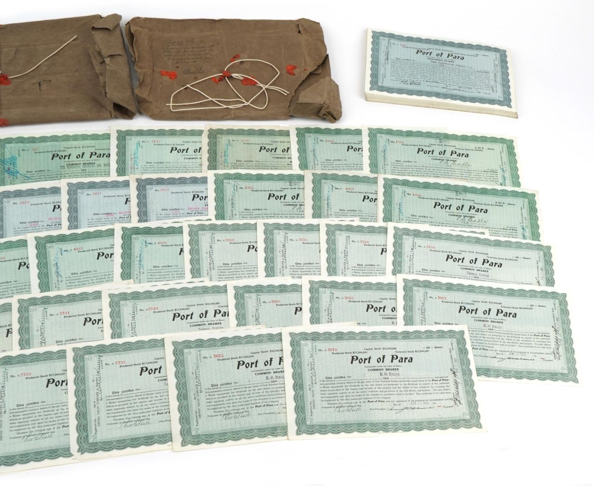 Extensive collection of early 20th century Port of Para share certificates : For further information - Bild 3 aus 5