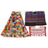 Vintage hexagonal patchwork skirt, patterned Hungarian poncho and one other, the largest 103cm in