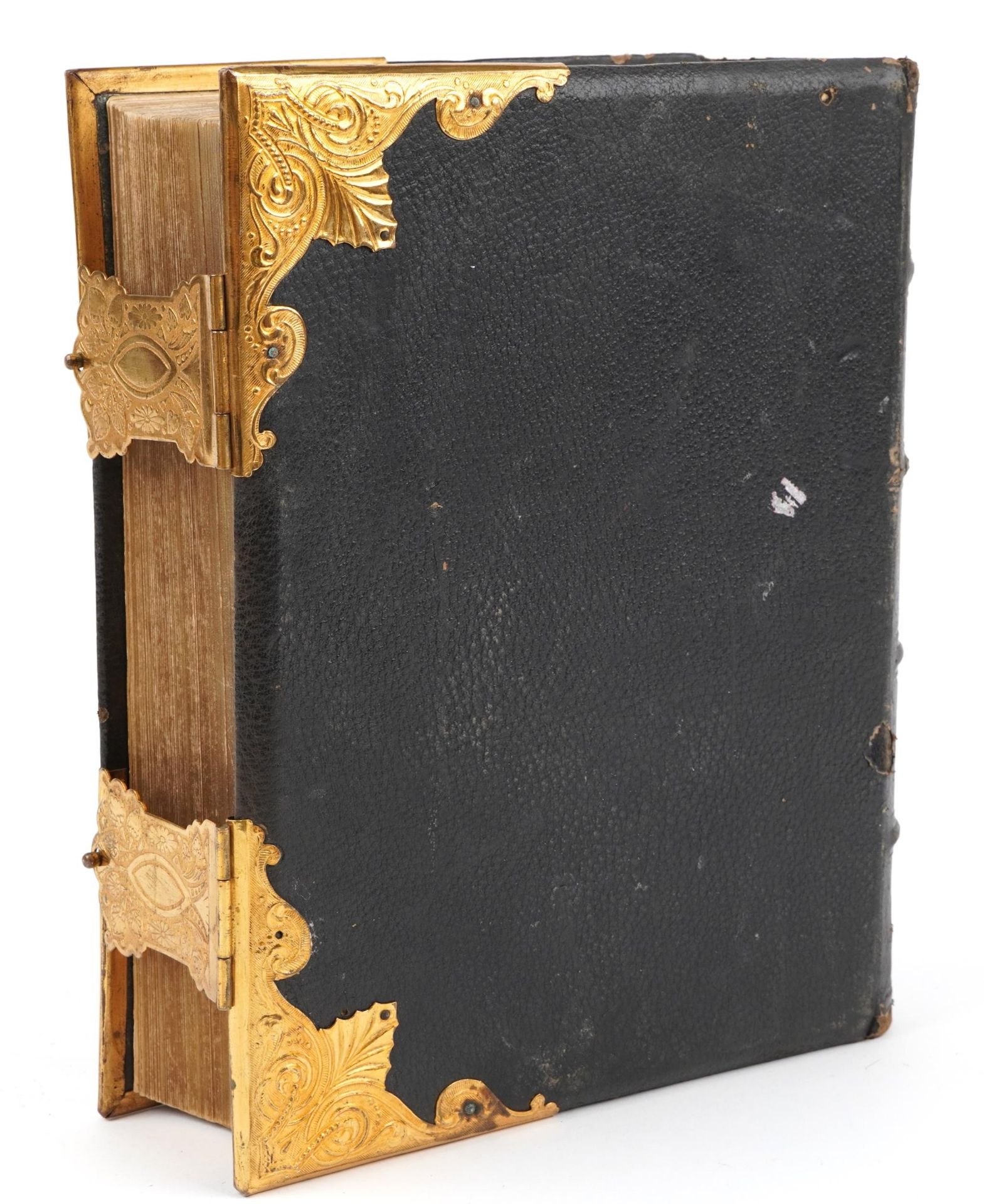 Large metal bound leather family holy bible with coloured plates and maps : For further - Image 3 of 3