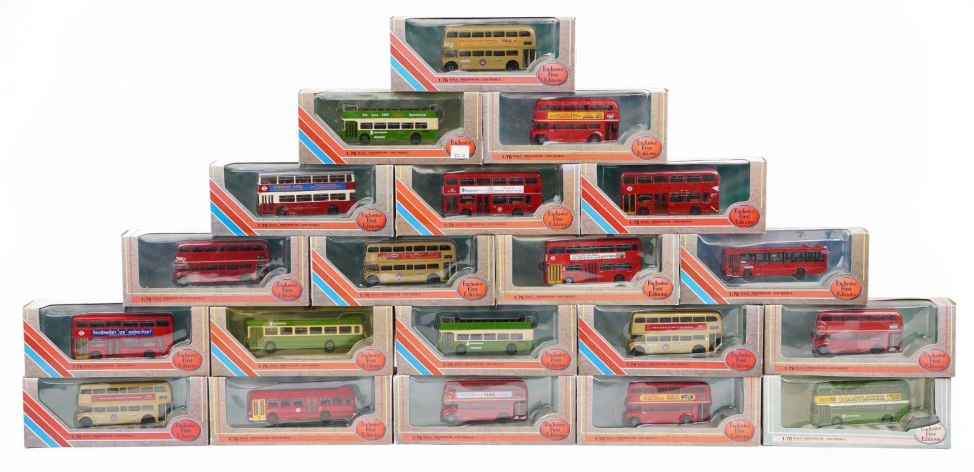 Twenty Exclusive First Editions 1:76 scale diecast model buses with boxes : For further