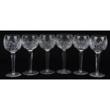 Set of six Waterford Crystal wine glasses, each 19cm high : For further information on this lot