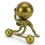 19th century novelty brass inkwell in the form of a frog with bell bar, 12cm wide : For further