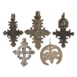 Five Byzantine style white metal pendants, the largest 7.5cm high : For further information on