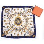 Hermes Les Cles silk scarf with box, 90cm x 90cm : For further information on this lot please