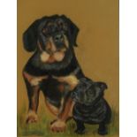 Study of two seated dogs, pastel, indistinctly signed, possibly Rosemary Woodley, mounted, framed